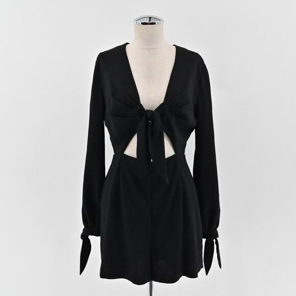 INTERMIX Romper Womens Size Medium Black Tie Front Cut Out Long Sleeve Goth Punk - Picture 1 of 16